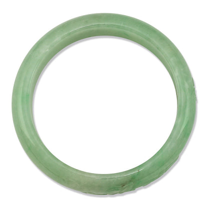 Green Carved Jadeite Jade Half Round Bangle 59.7mm |UPC #375376