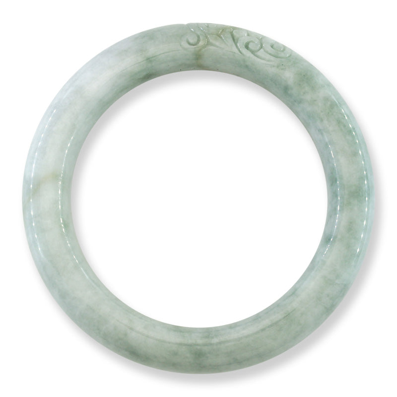 Green Carved Jadeite Jade Half Round Bangle 59.2mm |UPC #253230