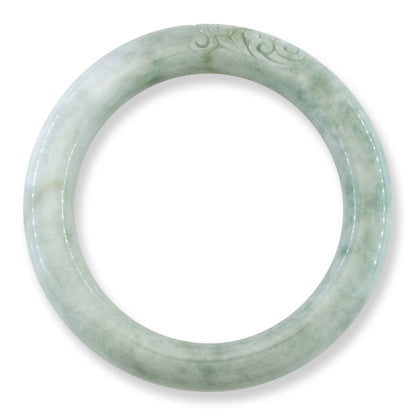 Green Carved Jadeite Jade Half Round Bangle 59.2mm |UPC #253230