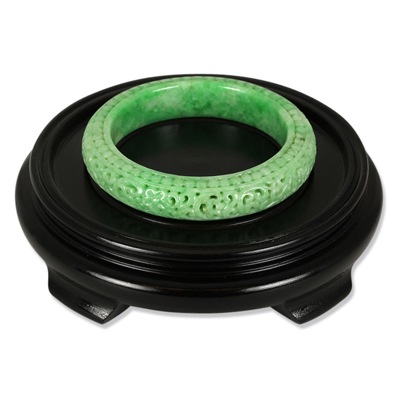 Green Jadeite Jade Bangle Bracelet with Carving | UPC #383395