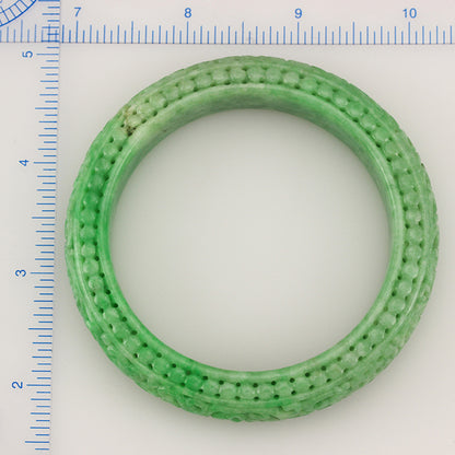Green Jadeite Jade Bangle Bracelet with Carving | UPC #383395