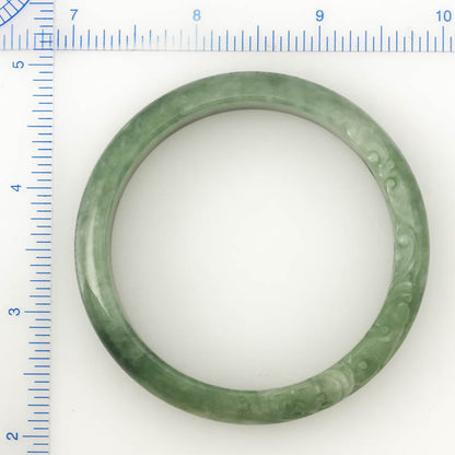 Green Jadeite Jade Half Round Carved Bangle 57.6mm |UPC #380219