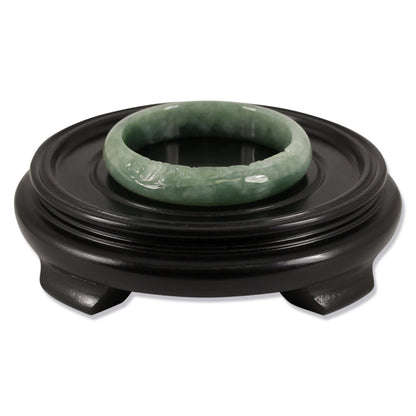 Green Jadeite Jade Half Round Carved Bangle 57.6mm |UPC #380219