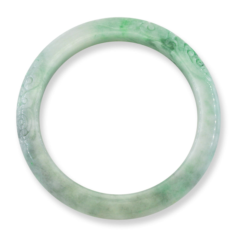 Green Carved Jadeite Jade Half Round Bangle 58.8mm |UPC #404625