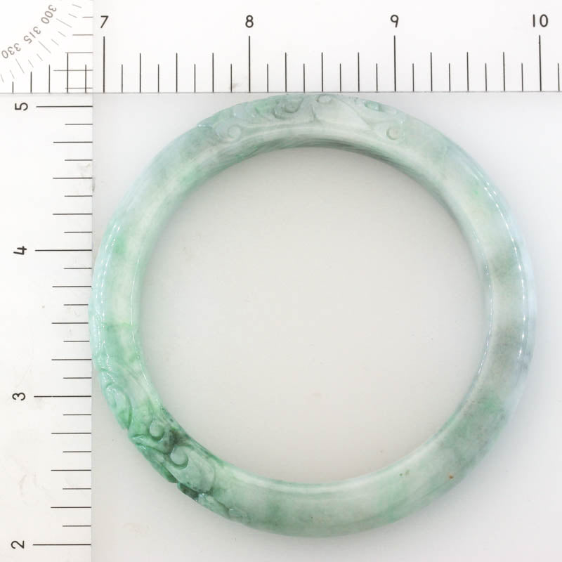 Green Carved Jadeite Jade Half Round Bangle 58.8mm |UPC #404625