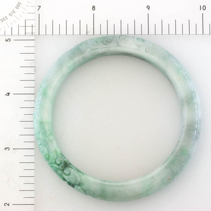 Green Carved Jadeite Jade Half Round Bangle 58.8mm |UPC #404625