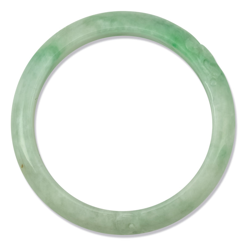 GREEN JADEITE JADE CARVED HALF ROUND BANGLE 57MM UPC #380196
