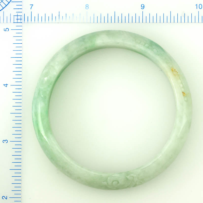 GREEN JADEITE JADE CARVED HALF ROUND BANGLE 57MM UPC #380196