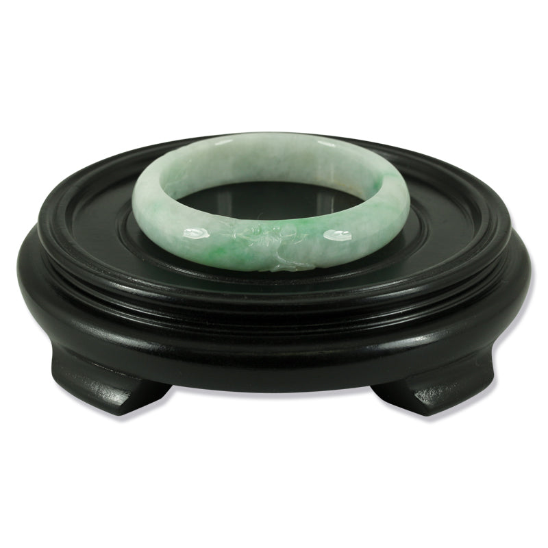 GREEN JADEITE JADE CARVED HALF ROUND BANGLE 57MM UPC #380196