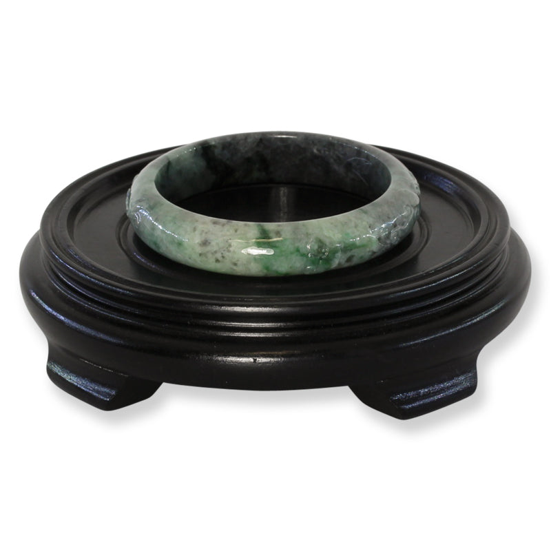 Green and Grey Jadeite Jade Carved Half Round Bangle 61.1MM | UPC #407879