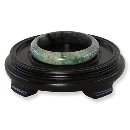 Green and Grey Jadeite Jade Carved Half Round Bangle 61.1MM | UPC #407879