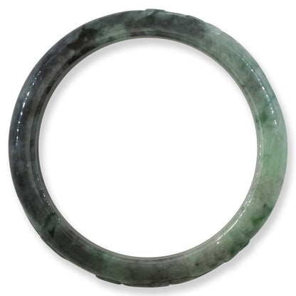 Green and Grey Jadeite Jade Carved Half Round Bangle 61.1MM | UPC #407879