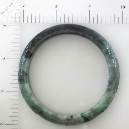 Green and Grey Jadeite Jade Carved Half Round Bangle 61.1MM | UPC #407879