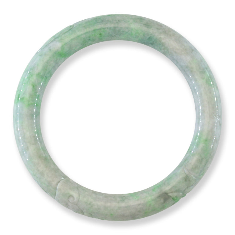 Green Jadeite Jade Carved Cylindrical Bangle 57.8MM | UPC #408210
