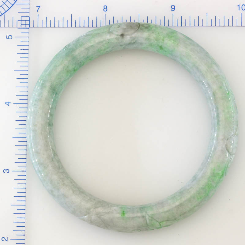 Green Jadeite Jade Carved Cylindrical Bangle 57.8MM | UPC #408210