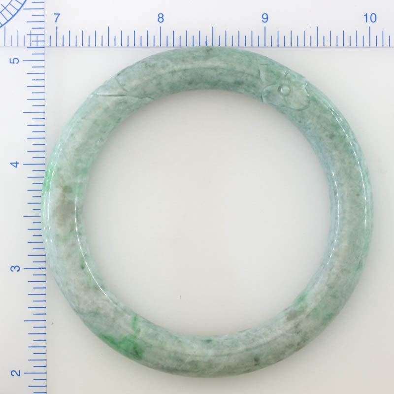 Green Jadeite Jade Carved Cylindrical Bangle 59.3MM | UPC #408203