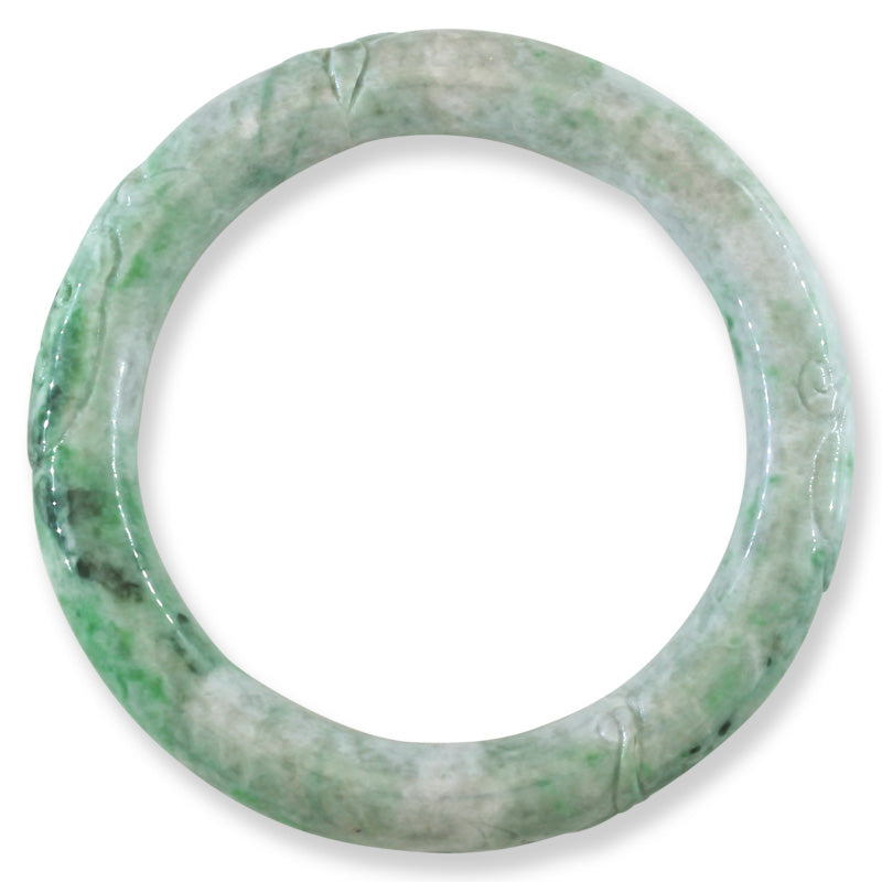 Green Jadeite Jade Carved Cylindrical Bangle 58.9MM | UPC #408197