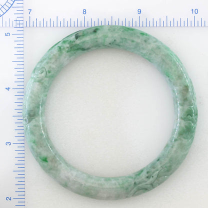 Green Jadeite Jade Carved Cylindrical Bangle 58.9MM | UPC #408197
