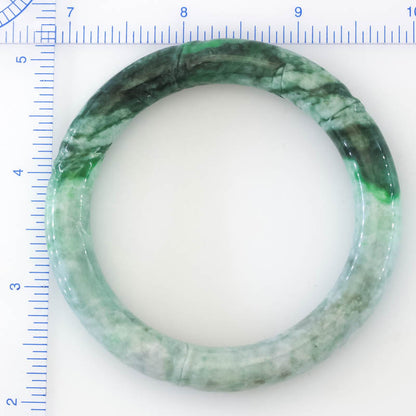 Green Jadeite Jade Carved Cylindrical Bangle 57.7MM | UPC #408180