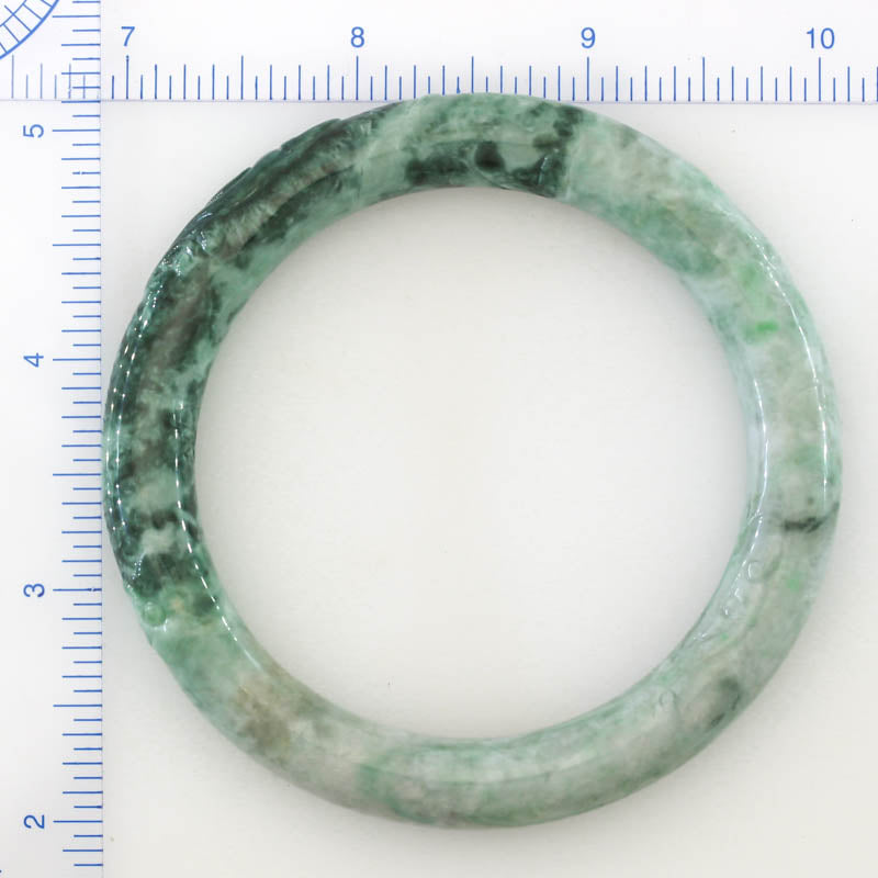 Green Jadeite Jade Carved Cylindrical Bangle 60.2MM | UPC #408173
