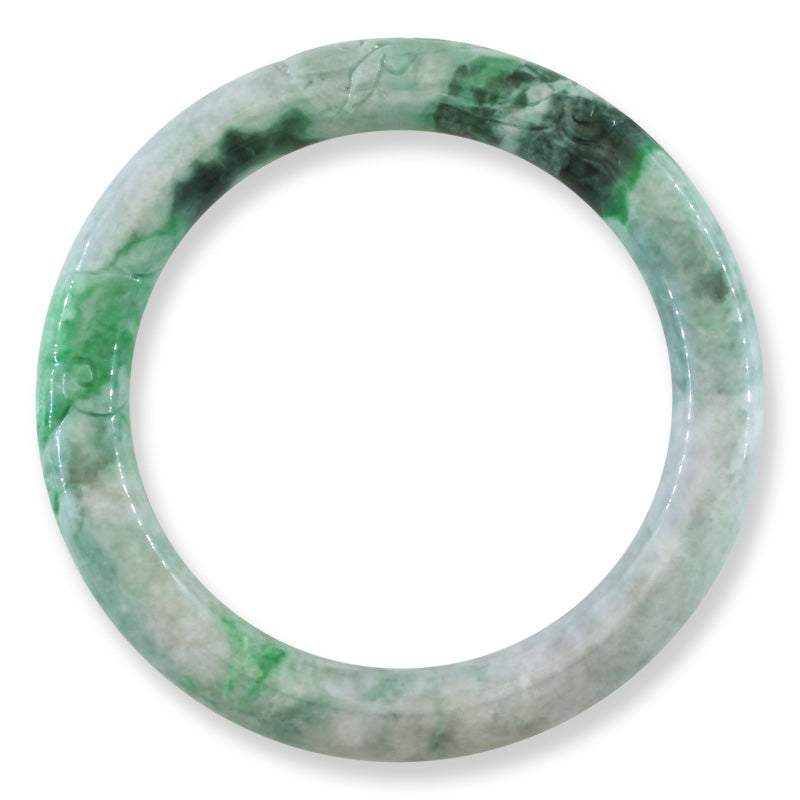 Green Jadeite Jade Carved Cylindrical Bangle 59.5MM | UPC #408159
