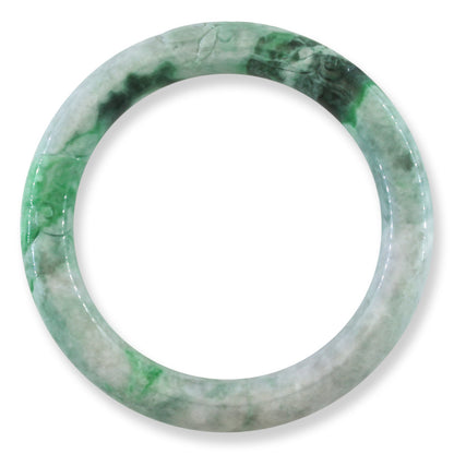 Green Jadeite Jade Carved Cylindrical Bangle 59.5MM | UPC #408159