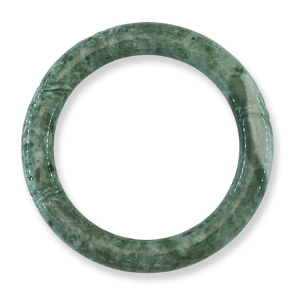 Green Jadeite Jade Carved Cylindrical Bangle 56.5MM | UPC #408142