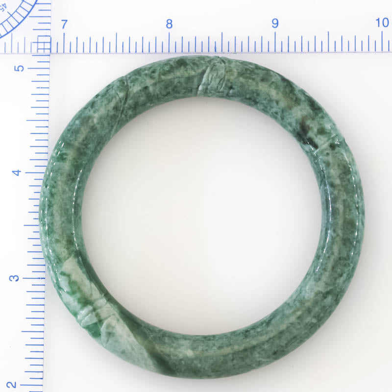 Green Jadeite Jade Carved Cylindrical Bangle 56.5MM | UPC #408142