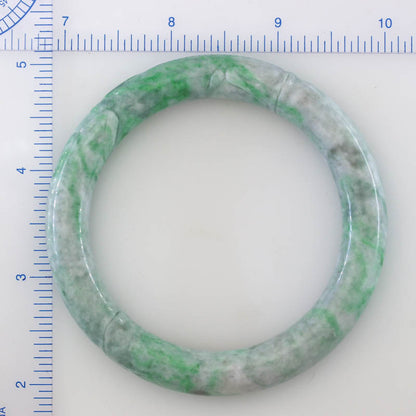 Green Jadeite Jade Carved Cylindrical Bangle 59.3MM | UPC #408135