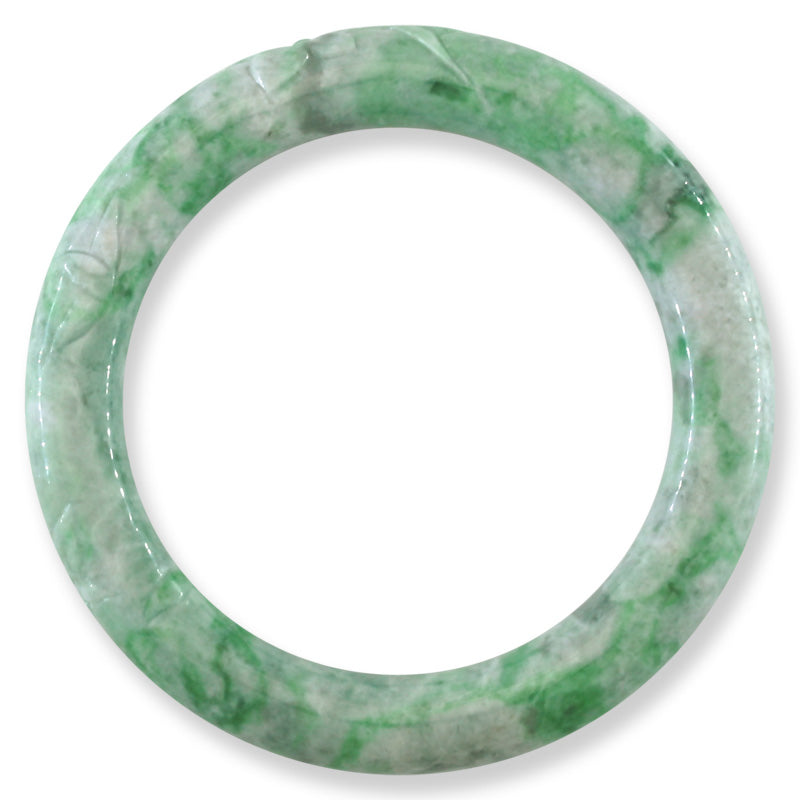 Green Jadeite Jade Carved Cylindrical Bangle 57-58MM | UPC #408128