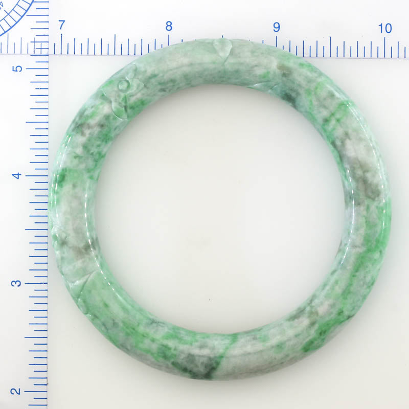 Green Jadeite Jade Carved Cylindrical Bangle 57-58MM | UPC #408128