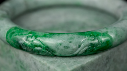 Green Jadeite Jade Carved Cylindrical Bangle 57.9MM | UPC #408111