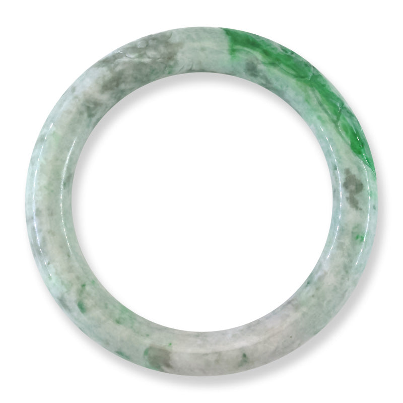 Green Jadeite Jade Carved Cylindrical Bangle 57.9MM | UPC #408111