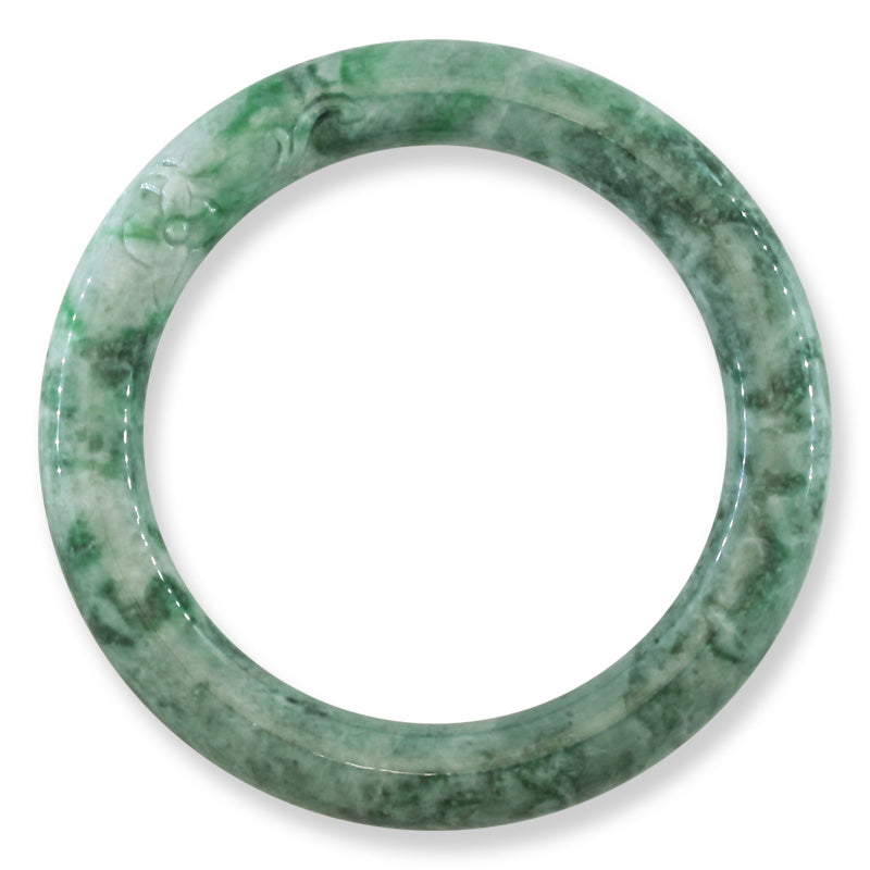 Green Jadeite Jade Carved Cylindrical Bangle 58-59MM | UPC #408104