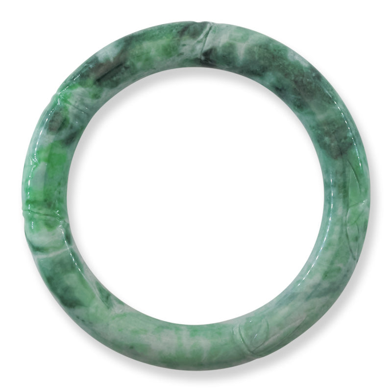Green Jadeite Jade Carved Cylindrical Bangle 58-59MM | UPC #408104
