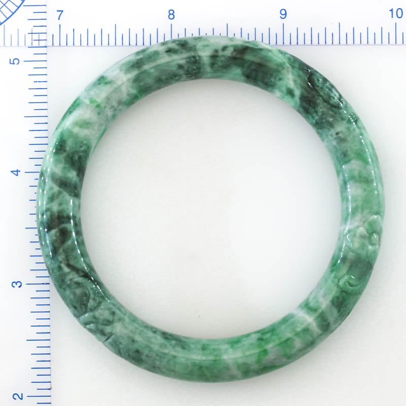 Green Jadeite Jade Carved Cylindrical Bangle 58-59MM | UPC #408104