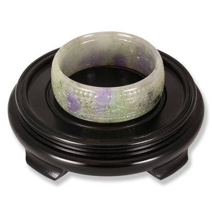 Carved Half Round Green and Lavender Jadeite Jade Bangle 61.1MM | UPC #281929
