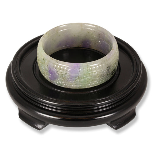 Carved Half Round Green and Lavender Jadeite Jade Bangle 61.1MM | UPC #281929