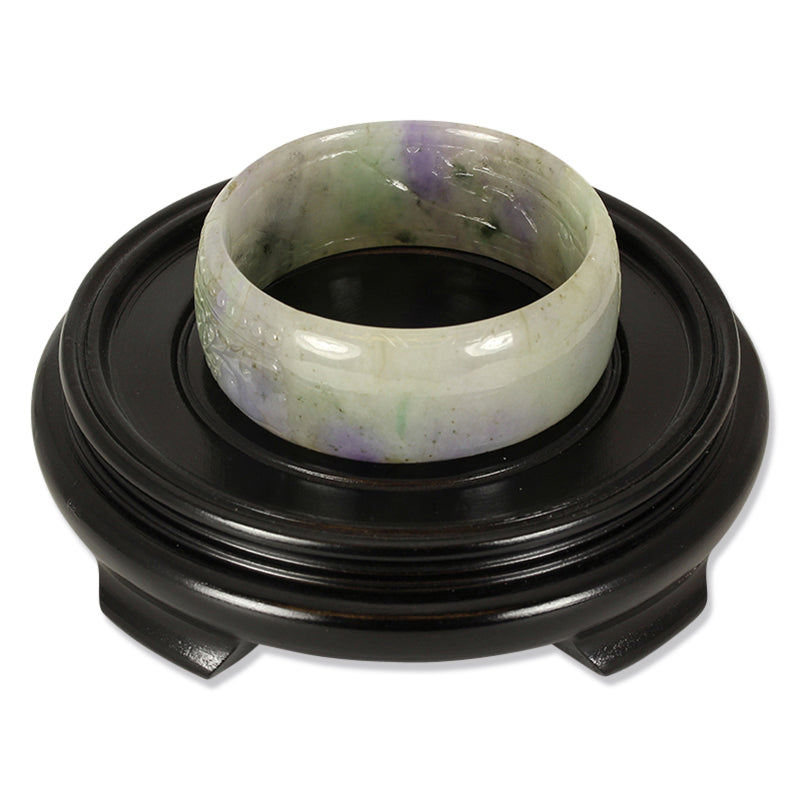 Carved Half Round Green and Lavender Jadeite Jade Bangle 61.1MM | UPC #281929