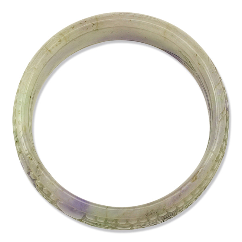 Carved Half Round Green and Lavender Jadeite Jade Bangle 61.1MM | UPC #281929