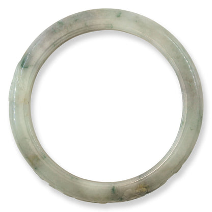 Green Jadeite Jade Carved Half Round Bangle 62.7MM | UPC #407855