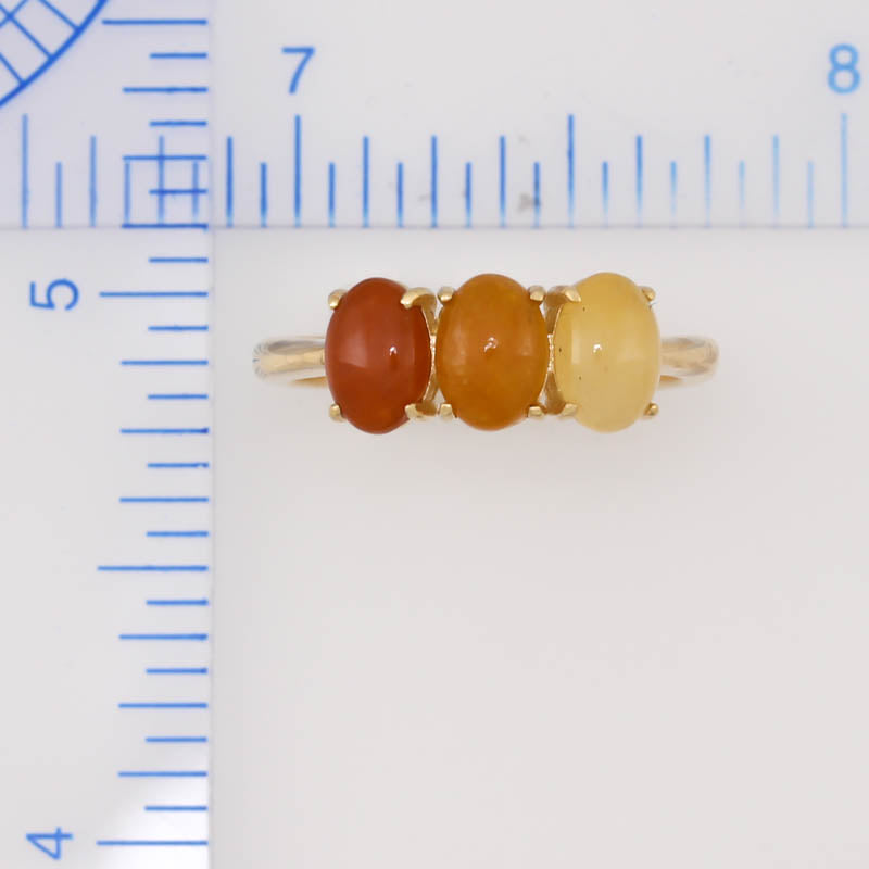 14K YELLOW GOLD RED & YELLOW JADEITE JADE BAND RING UPC #375642