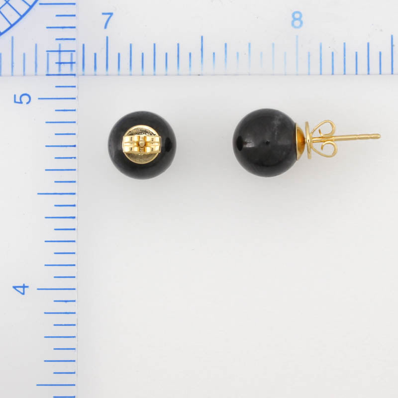 14K YELLOW GOLD GREY JADEITE JADE 9MM BALL STUD EARRING UPC #380974