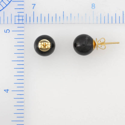 14K YELLOW GOLD GREY JADEITE JADE 9MM BALL STUD EARRING UPC #380974