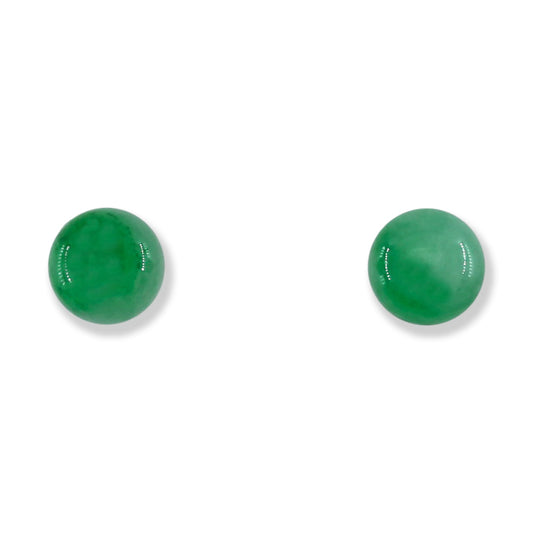 Green Jadeite Jade 6.5MM Ball Stud 14K Yellow Gold Earrings | UPC #400504