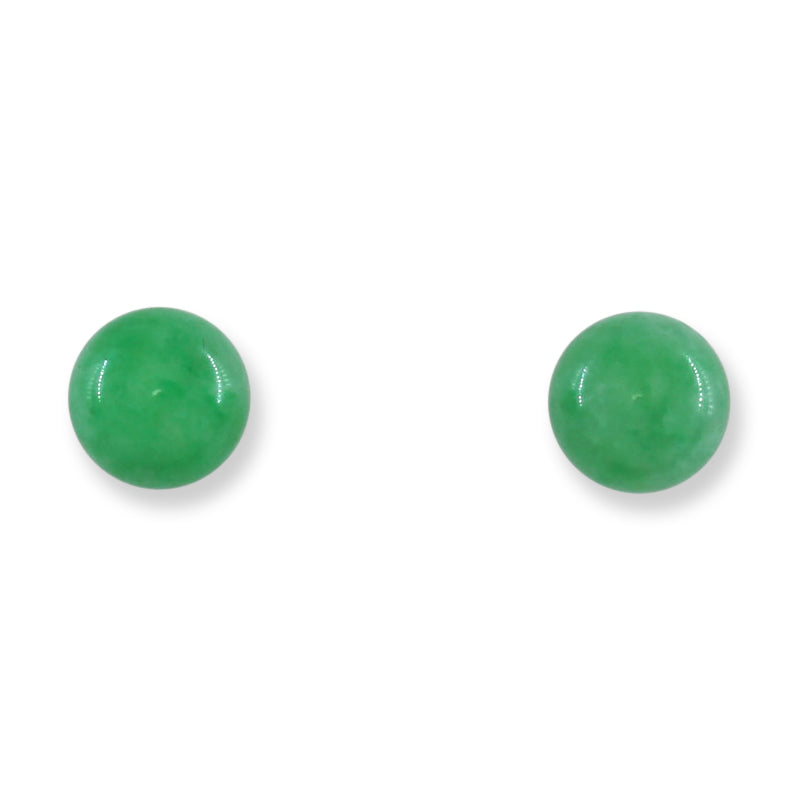 Green Jadeite Jade 7.5+MM Ball Stud 14K Yellow Gold Earrings | UPC #128804
