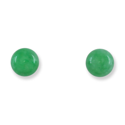 Green Jadeite Jade 7.5+MM Ball Stud 14K Yellow Gold Earrings | UPC #128804