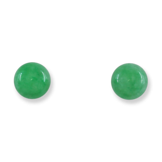 Green Jadeite Jade 7.5+MM Ball Stud 14K Yellow Gold Earrings | UPC #128804