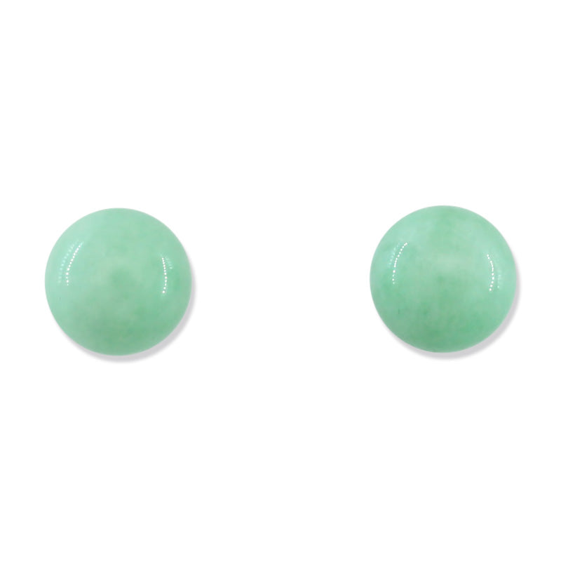 8MM Green Jadeite Jade Ball Stud Earrings in 14K Yellow Gold  | UPC #203624