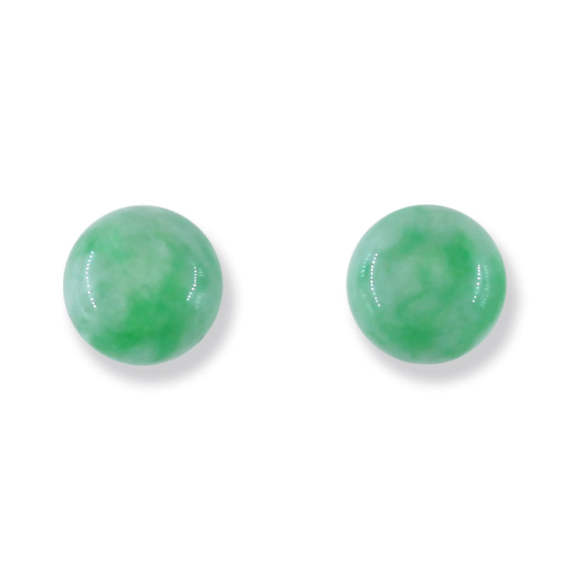 Green Jadeite Jade 8 mm Ball Stud 14K Yellow Gold Earrings jade jewelry